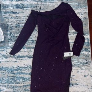 City Studio PURPLE Sparkly mini dress asymmetrical neckline with cutout | size S